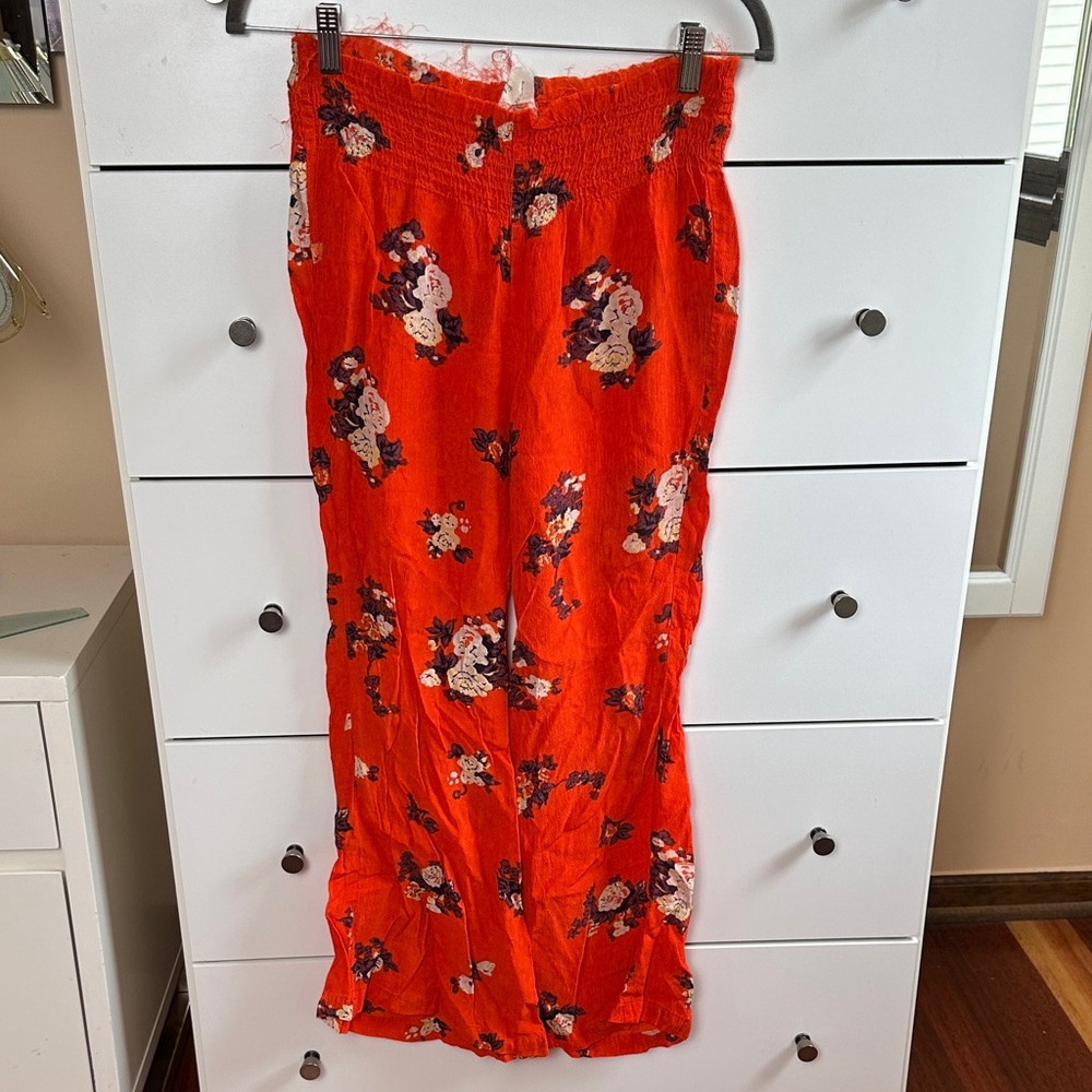 Free People Floral Red/Orange Pants